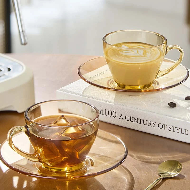 Sienna Glow Artisan Amber Coffee Cup & Saucer Set