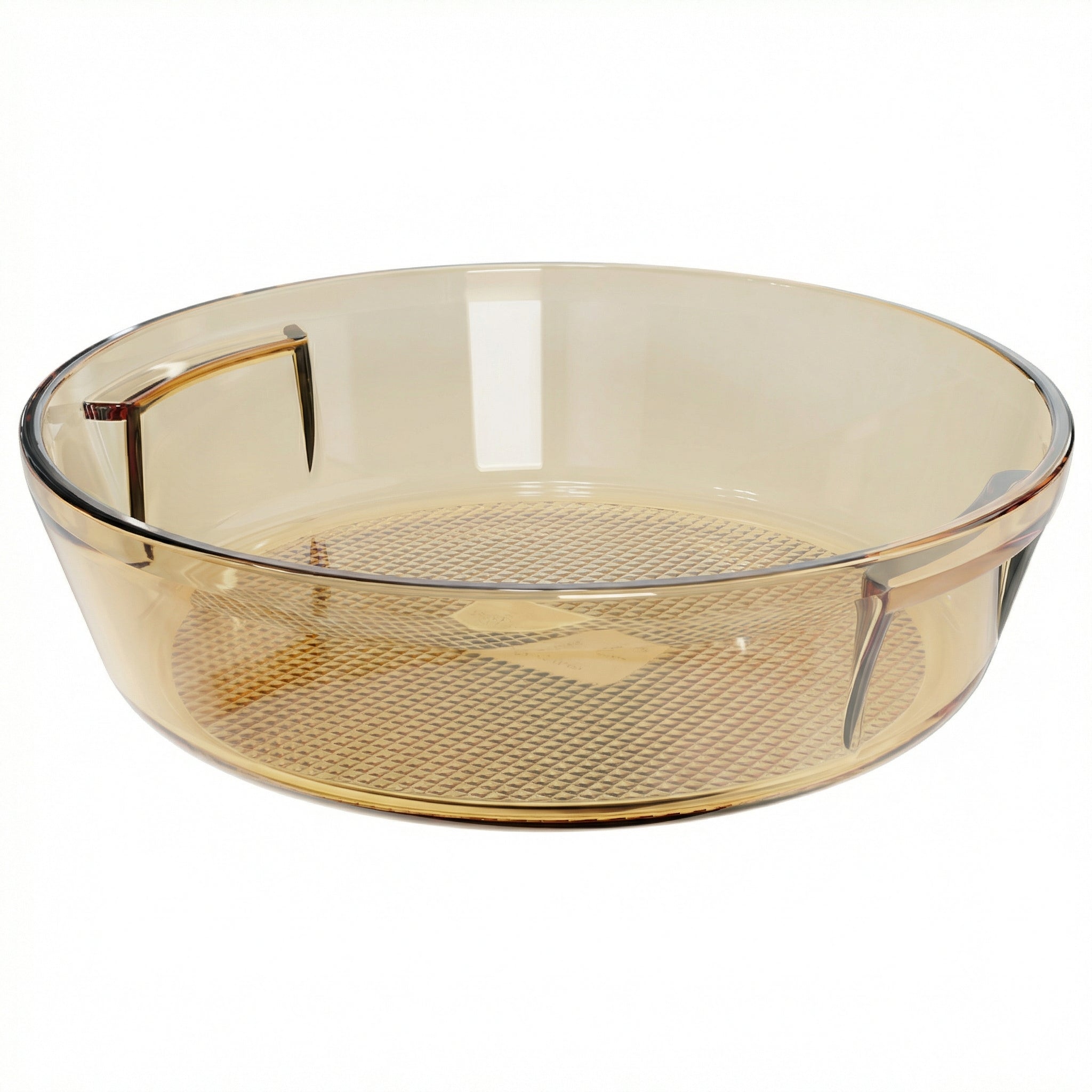 Lead-free amber glass casserole dish made of high borosilicate glass in a vintage kitchen