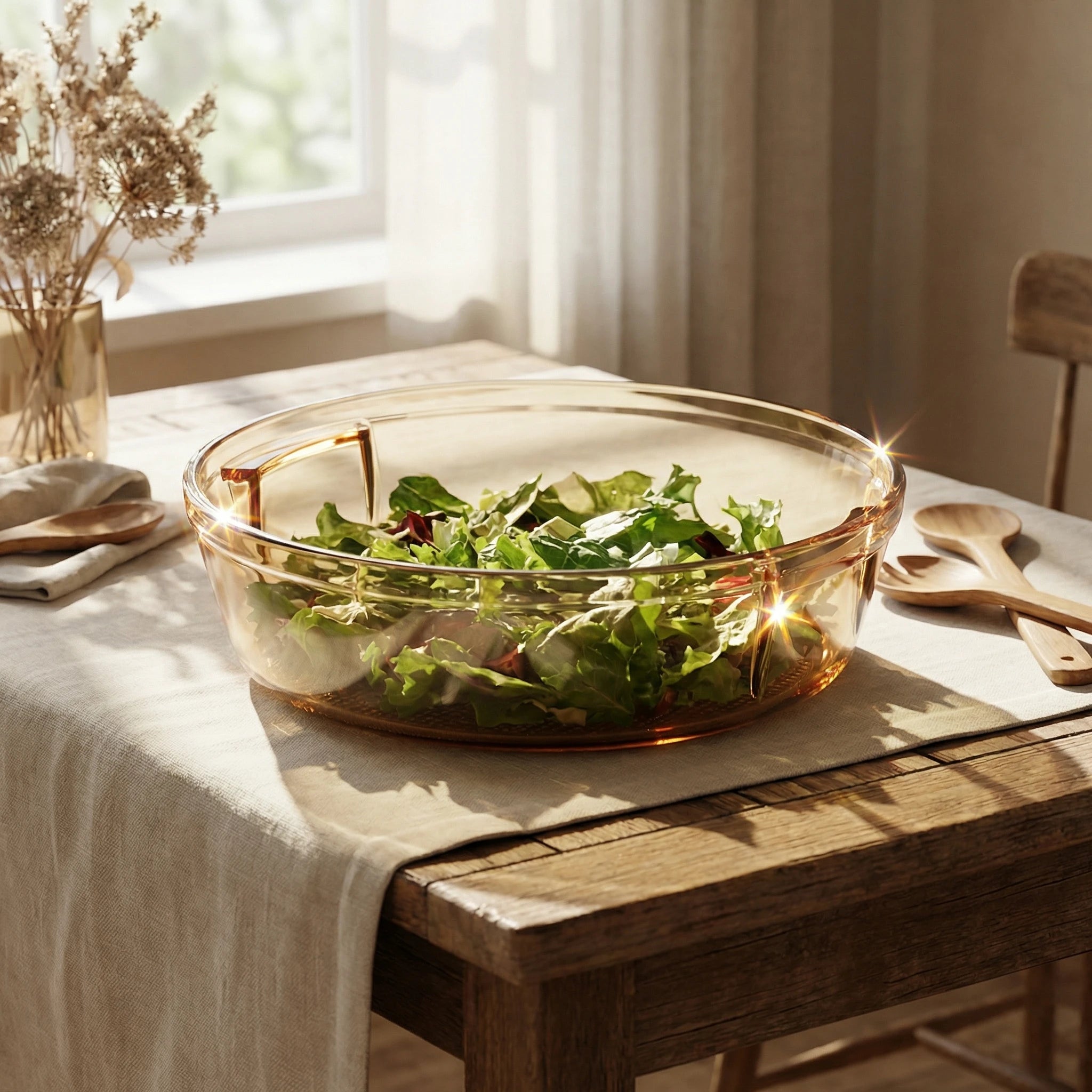 Sienna Glow round and square amber glass baker made of heat-resistant high borosilicate glass.SOLA & SIENNA.