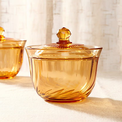 Sienna Glow Amber Glass Mini Casserole Pot with Lid