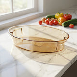 Sienna Glow high borosilicate amber glass oval baker for oven to table serving in 1.8qt and 2.7qt capacities.