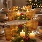 Sienna Glow ribbed amber glass tumbler made of heat-resistant borosilicate glass with elegant vertical texture.SOLA & SIENNA