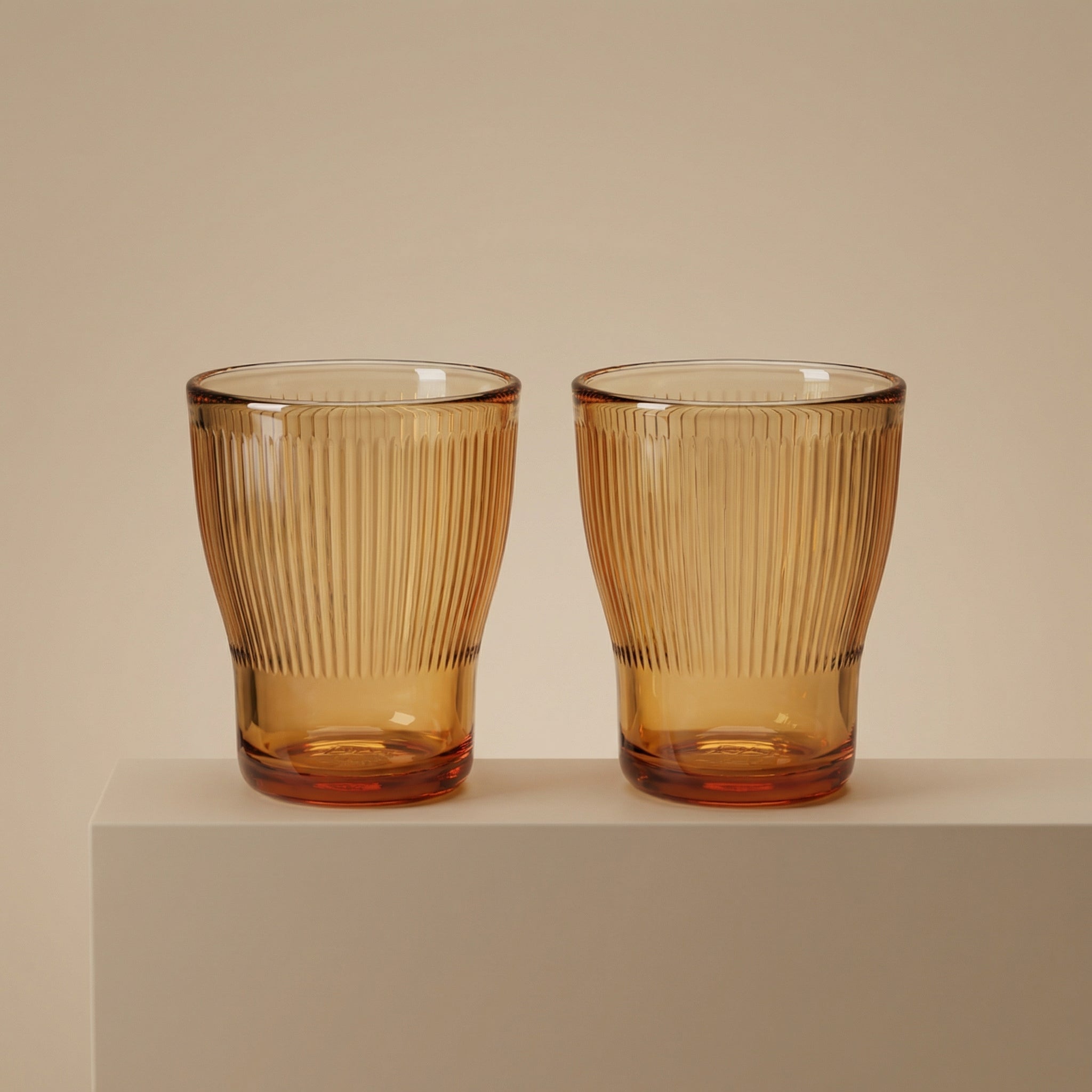Sienna Glow Vertical Ribbed Amber Glass Tumbler