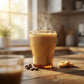 Sienna Glow ribbed amber glass tumbler made of heat-resistant borosilicate glass with elegant vertical texture.SOLA & SIENNA
