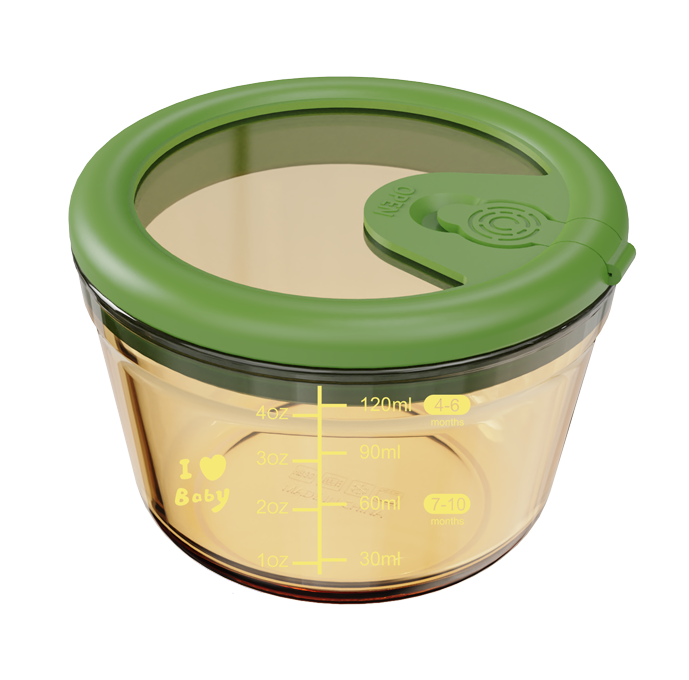 Graduated Amber Borosilicate Glass Food Container – Round – 190 ml, product code 30136