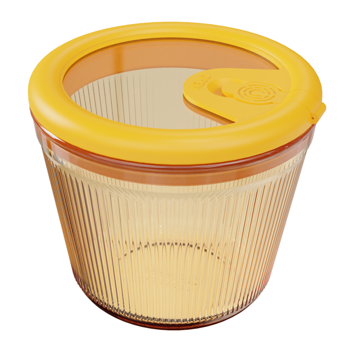 Vertical-Ribbed Amber Borosilicate Glass Food Container – Round – 240 ml, product code 30142