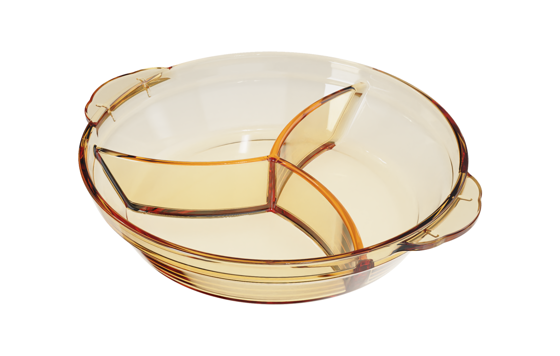 Amber 3-compartment double-handle borosilicate glass plate 7 in – 570 ml, product code 31682