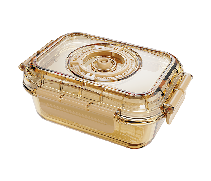 Amber rectangular date-indicator borosilicate glass food container – 370 ml, product code 36930