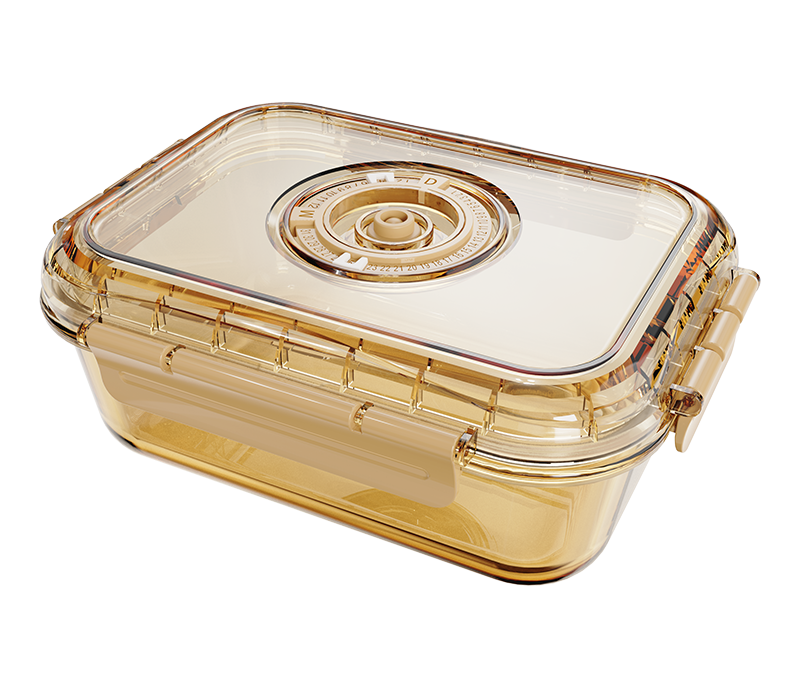Amber rectangular date-indicator borosilicate glass food container – 1040 ml, product code 36933