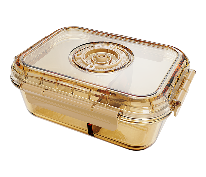 Amber 2-compartment rectangular date-indicator borosilicate glass food container – 1040 ml, product code 36934
