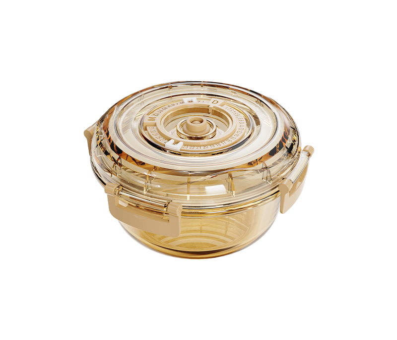 Amber round date-indicator borosilicate glass food container – 380 ml, product code 36938