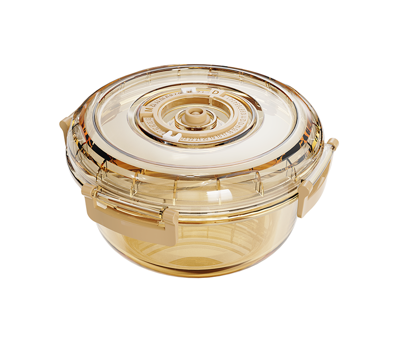Amber round date-indicator borosilicate glass food container – 620 ml, product code 36939