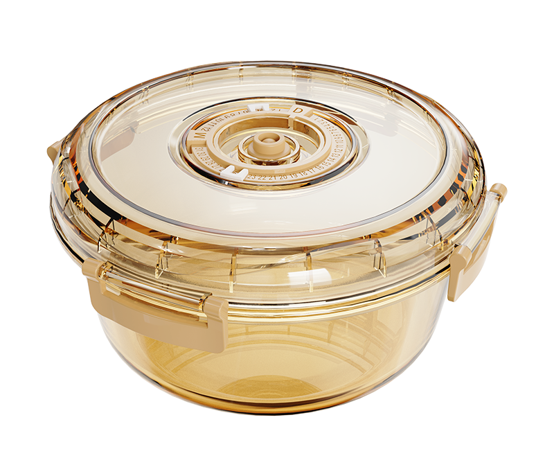 Amber round date-indicator borosilicate glass food container – 960 ml, product code 36941