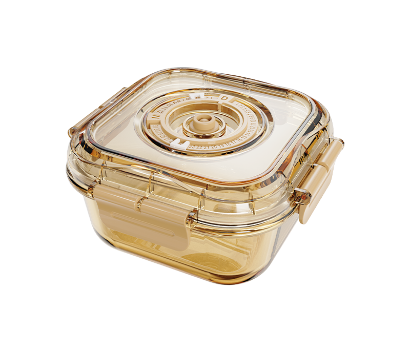 Amber square date-indicator borosilicate glass food container – 520 ml, product code 36943