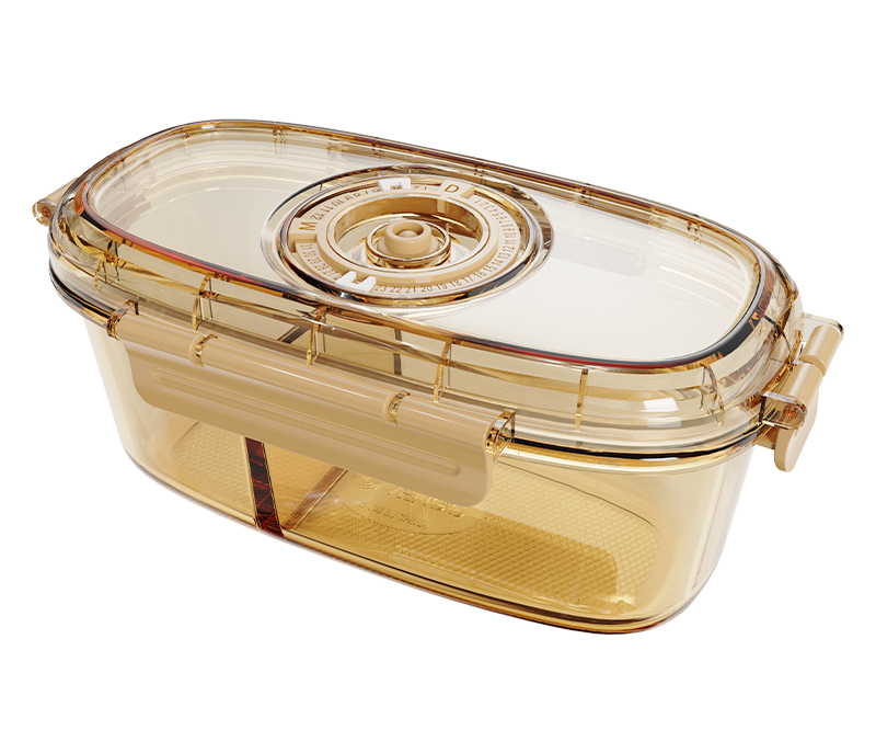 Amber 2-compartment round date-indicator borosilicate glass food container – 950 ml, product code 36948