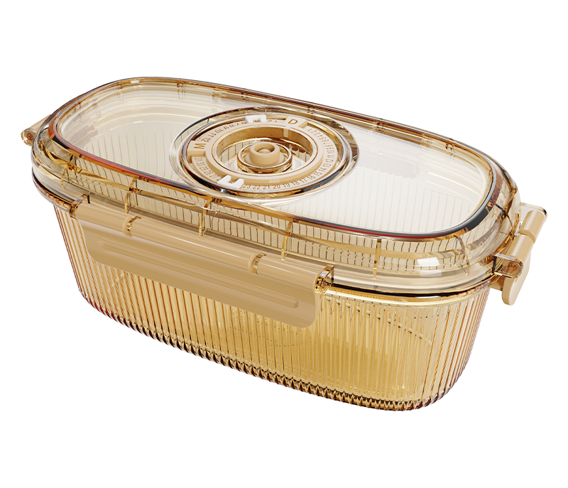 Amber ribbed round date-indicator borosilicate glass food container – 950 ml, product code 36949