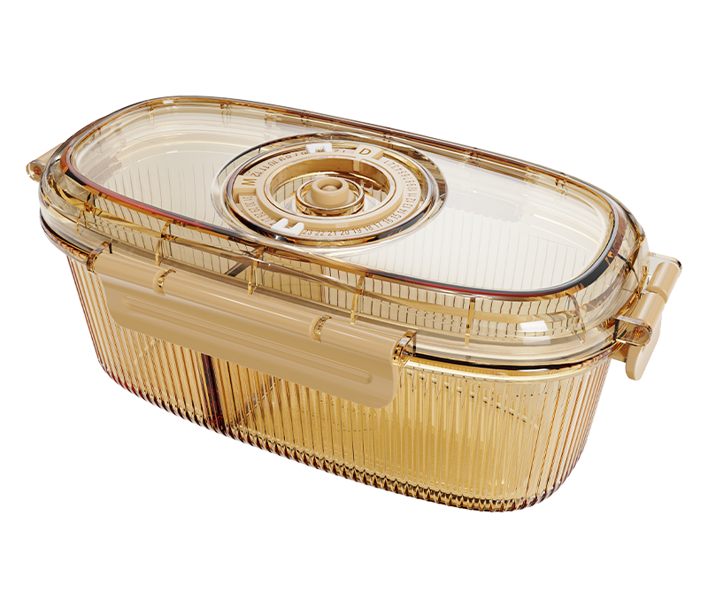 Amber 2-compartment ribbed round date-indicator borosilicate glass food container – 950 ml, product code 36950