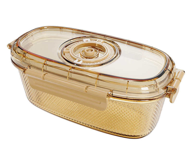 Amber textured round date-indicator borosilicate glass food container – 950 ml, product code 36951