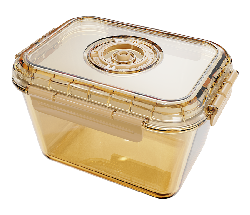 Amber rectangular date-indicator borosilicate glass food container – 1800 ml, product code 36953