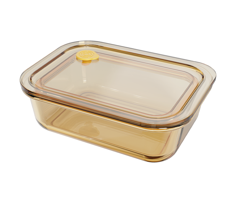 Amber smooth-finish rectangular push-button airtight glass food container – 640 ml, product code 36959