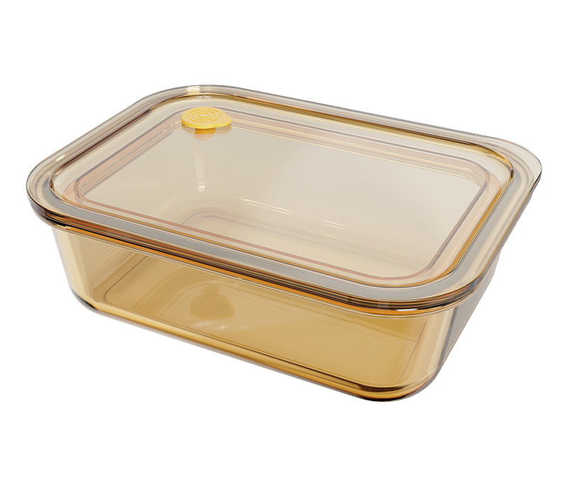 Amber smooth-finish rectangular push-button airtight glass food container – 1040 ml, product code 36961