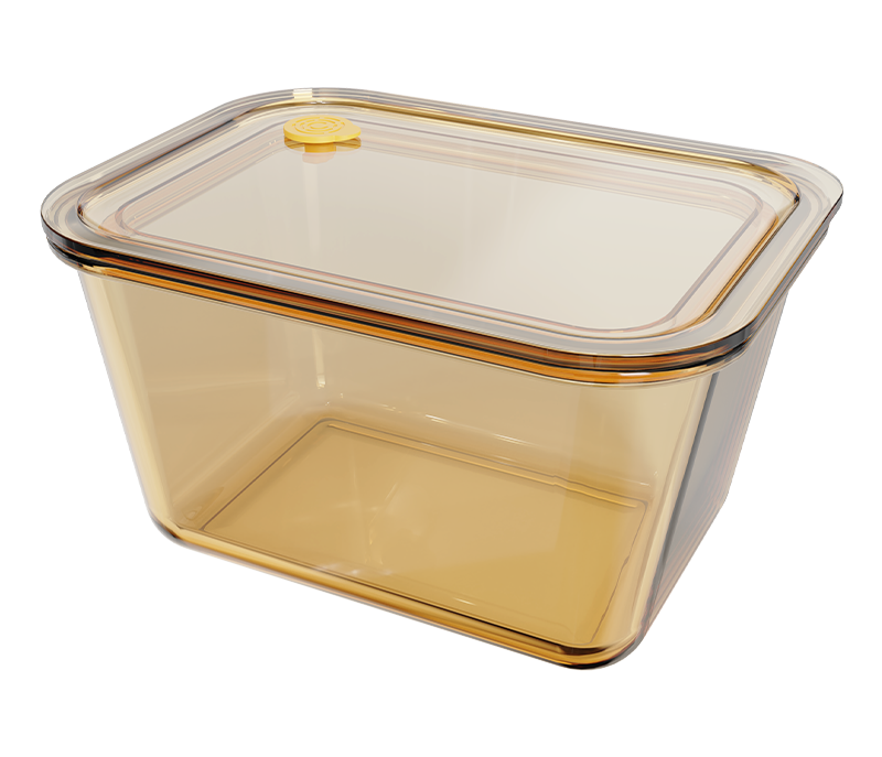 Amber smooth-finish rectangular push-button airtight glass food container – 1800 ml, product code 36964