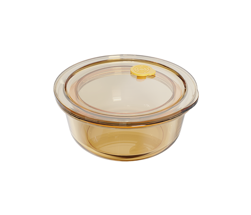 Amber smooth-finish round push-button airtight glass food container – 380 ml, product code 36965