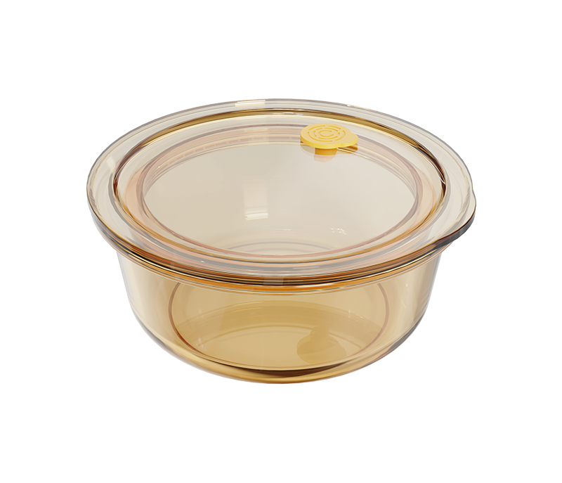 Amber smooth-finish round push-button airtight glass food container – 620 ml, product code 36966