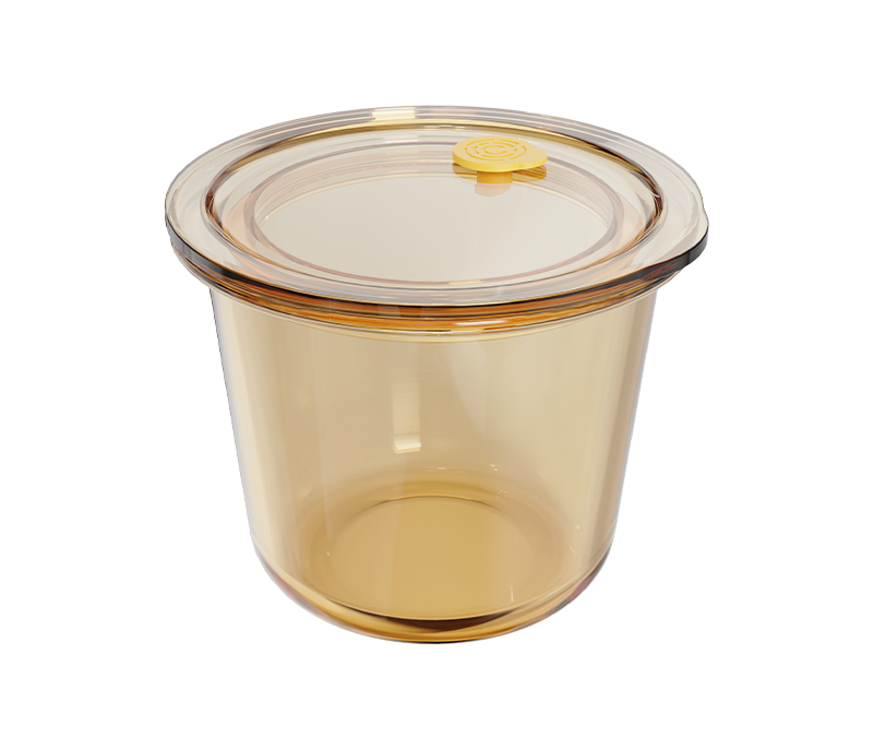 Amber smooth-finish round push-button airtight glass food container – 740 ml, product code 36967