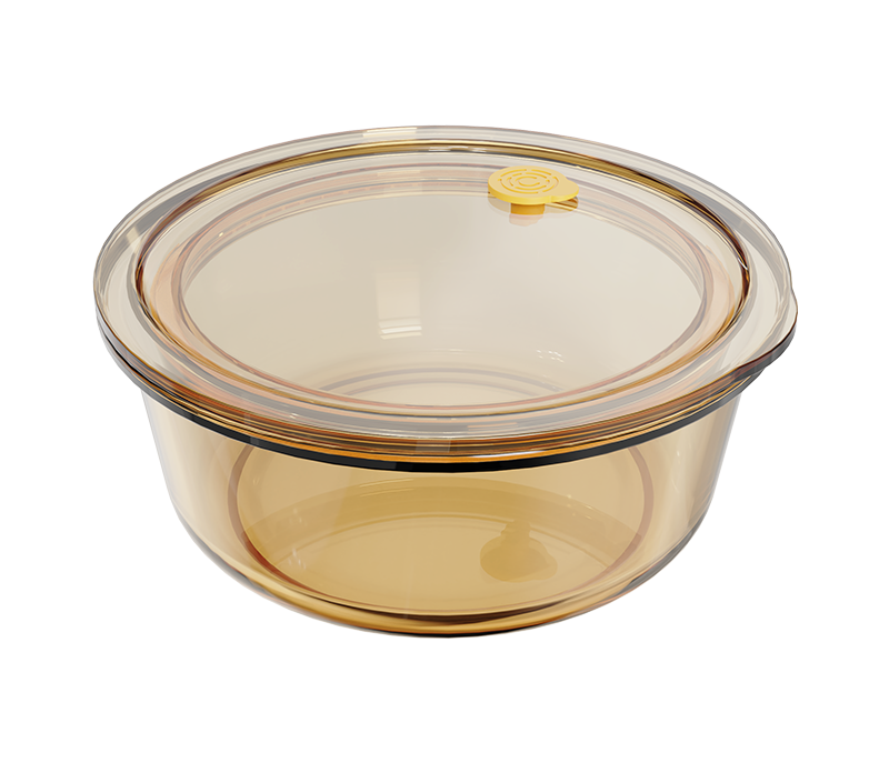 Amber smooth-finish round push-button airtight glass food container – 960 ml, product code 36968