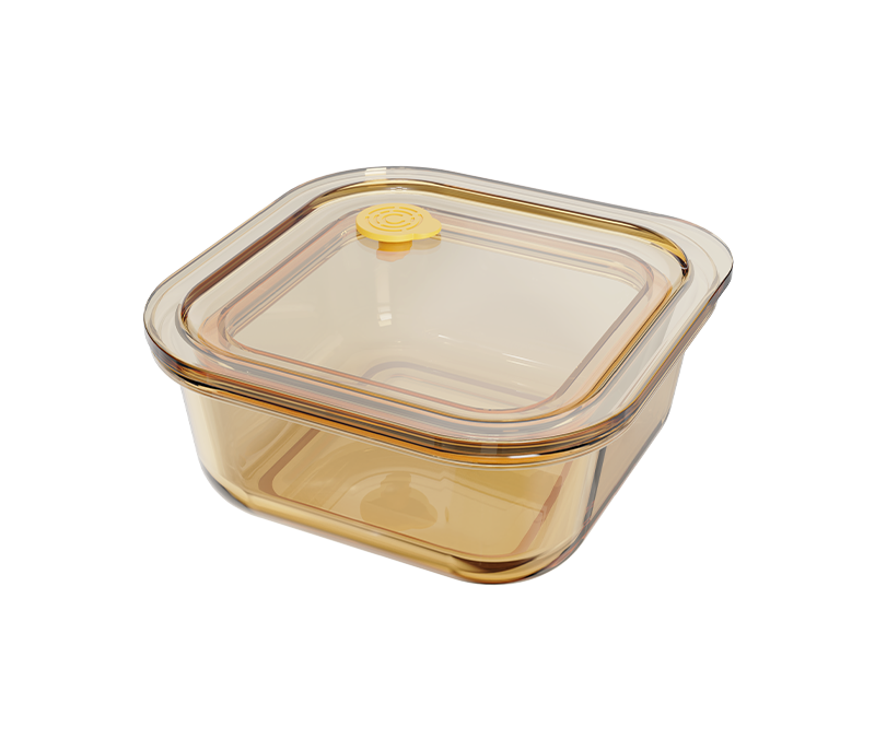 Amber smooth-finish square push-button airtight glass food container – 520 ml, product code 36970