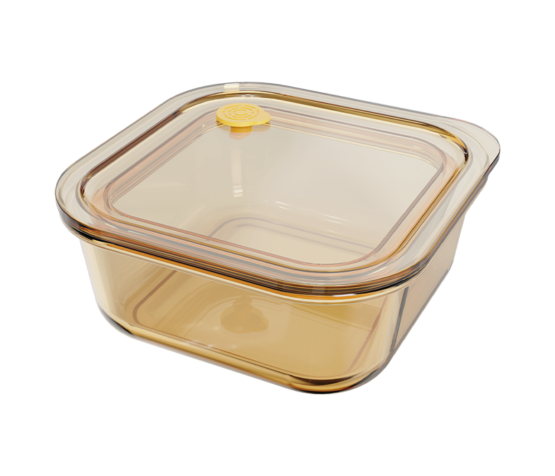 Amber smooth-finish square push-button airtight glass food container – 800 ml, product code 36971
