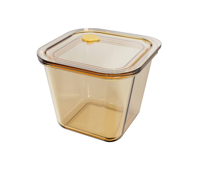 Amber smooth-finish square push-button airtight glass food container – 900 ml, product code 36972