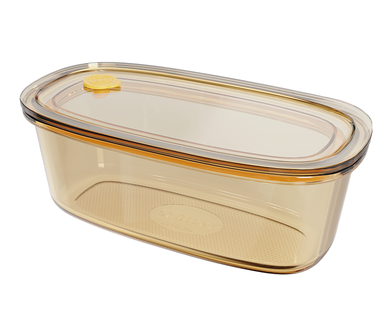 Amber smooth-finish oval push-button airtight glass food container – 950 ml, product code 36973