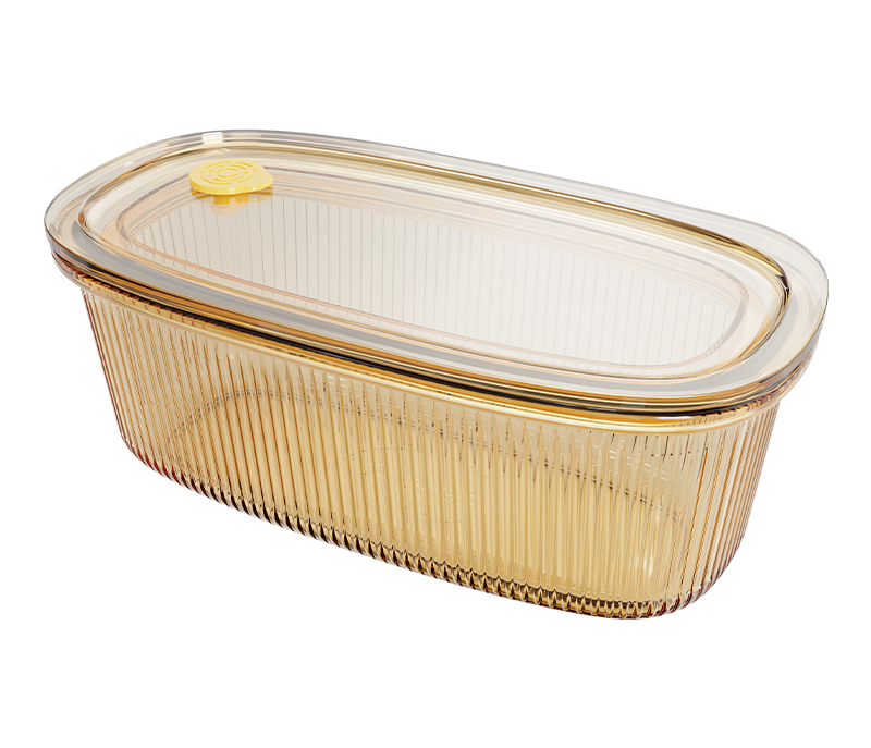 Amber ribbed oval push-button airtight glass food container – 950 ml, product code 36975