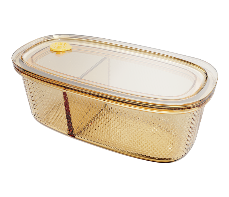 Amber 2-compartment textured oval push-button airtight glass food container – 950 ml, product code 36978