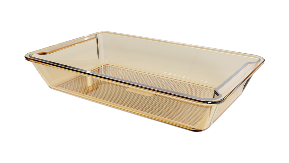 Amber rectangular borosilicate glass baking dish – 1300 ml, product code 38042