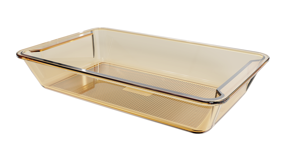 Amber rectangular borosilicate glass baking dish, product 38043