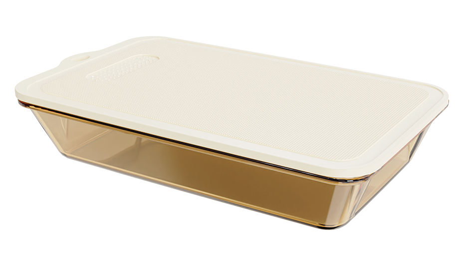 Amber rectangular borosilicate glass baking dish with lid – 2400 ml, product code 38400