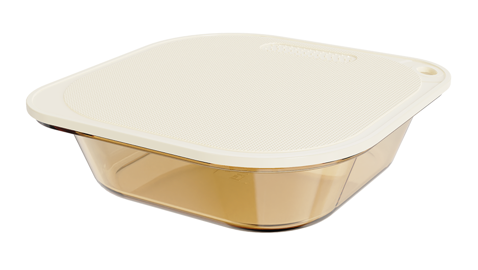 Amber square borosilicate glass baking dish with lid – 2400 ml, product code 38403