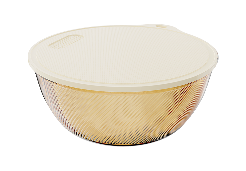 Ribbed Amber Borosilicate Glass Salad & Serving Bowl with Lid – 3360 ml, product code 38474