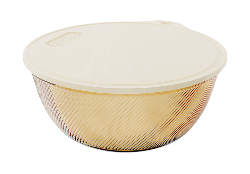 Ribbed Amber Borosilicate Glass Salad & Serving Bowl with Lid – 4200 ml, product code 38475