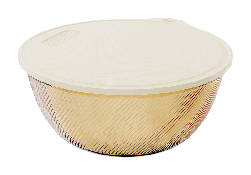 Ribbed Amber Borosilicate Glass Salad & Serving Bowl with Lid – 5250 ml, product code 38476
