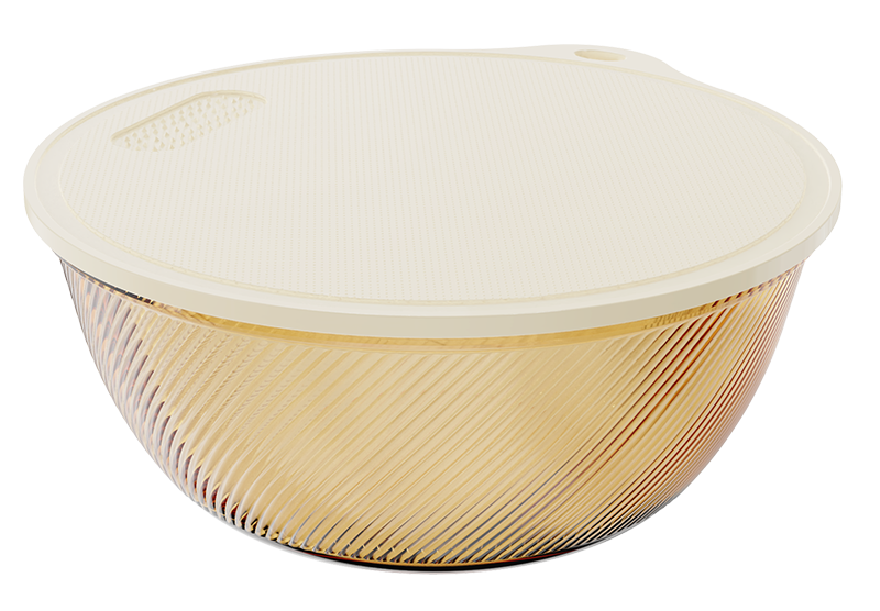 Ribbed Amber Borosilicate Glass Salad & Serving Bowl with Lid – 6400 ml, product code 38477