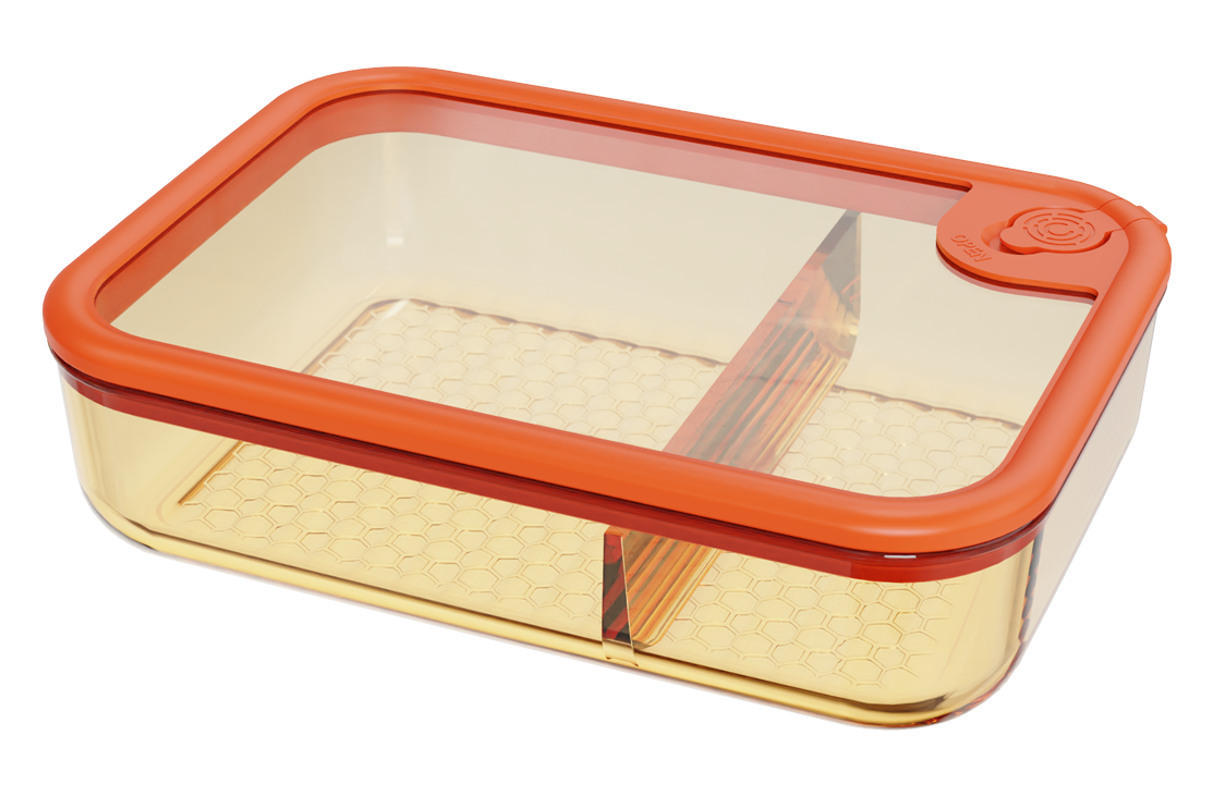 Amber Borosilicate Glass 2-Compartment Food Container with Silicone and Tempered Glass Lid – 1240 ml, product code 5325
