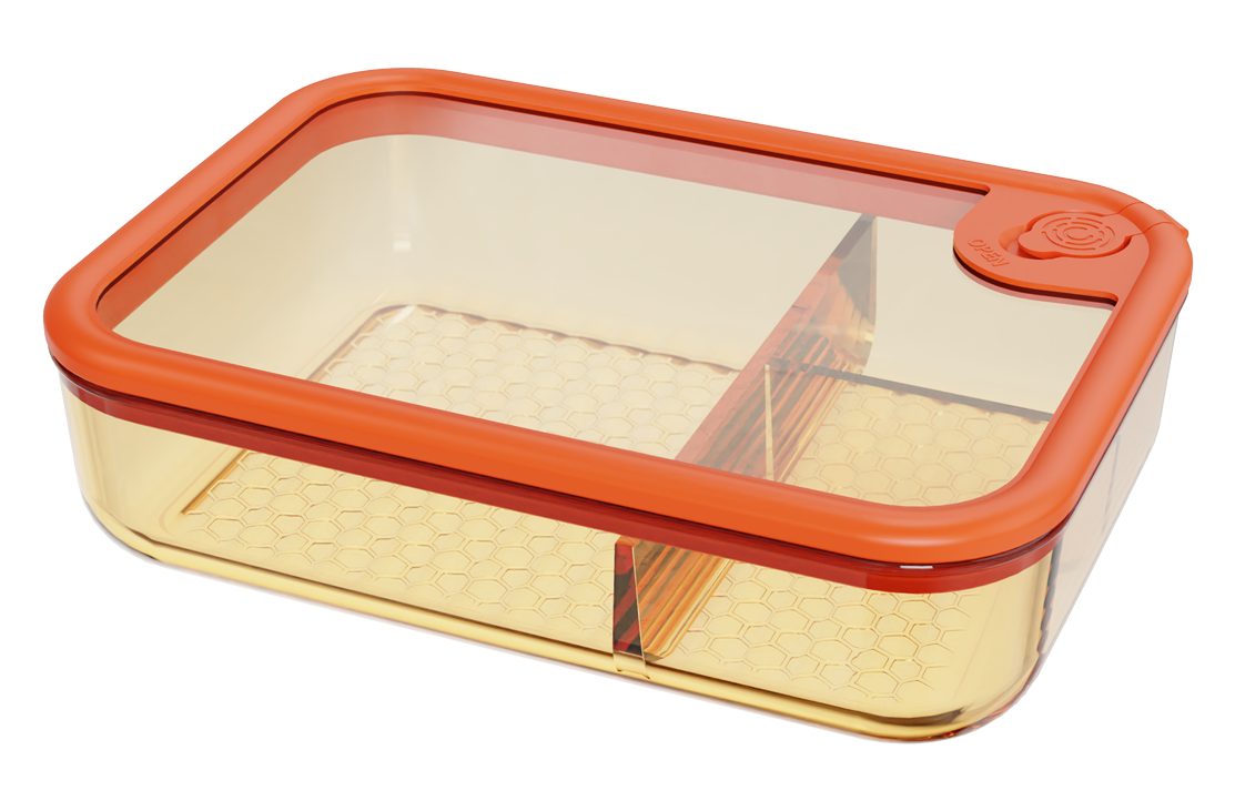 Amber Borosilicate Glass 3-Compartment Food Container with Silicone and Tempered Glass Lid – 1230 ml, product code 5326