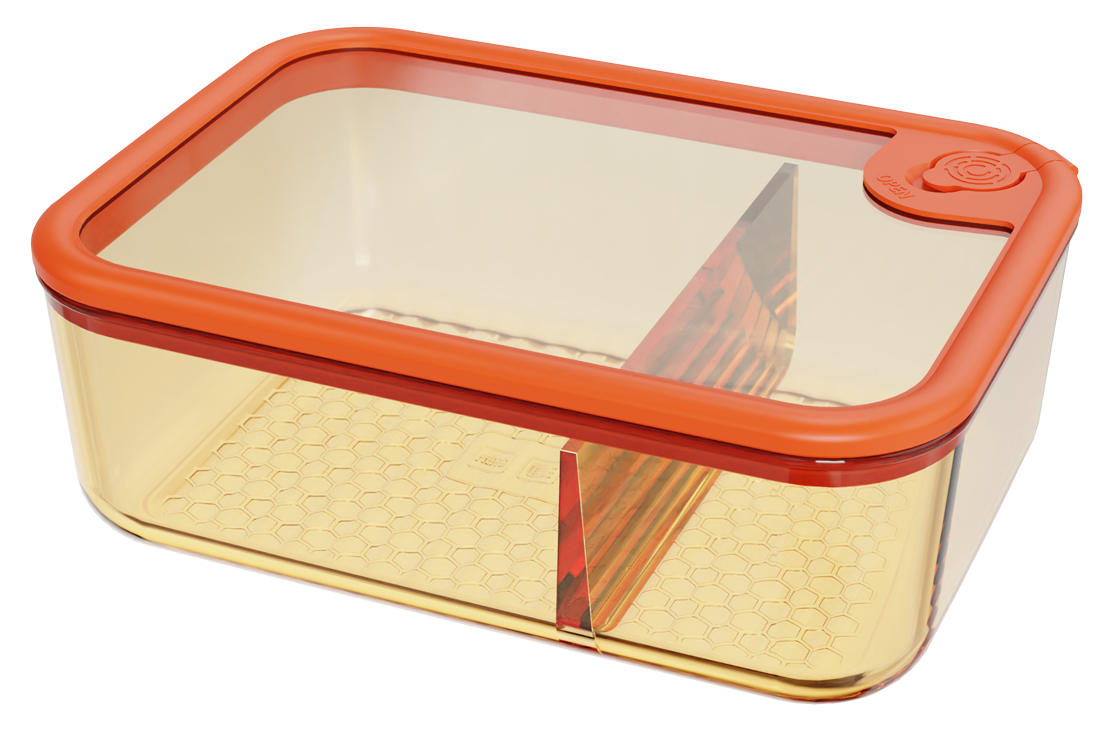 Amber Borosilicate Glass 2-Compartment Food Container with Silicone and Tempered Glass Lid – 1750 ml, product code 5328