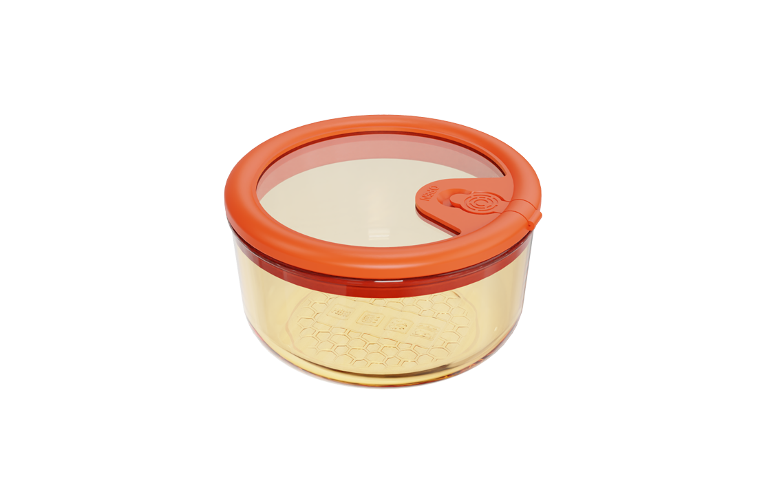 Amber Borosilicate Glass Food Container with Silicone and Tempered Glass Lid – 300 ml, product code 5330