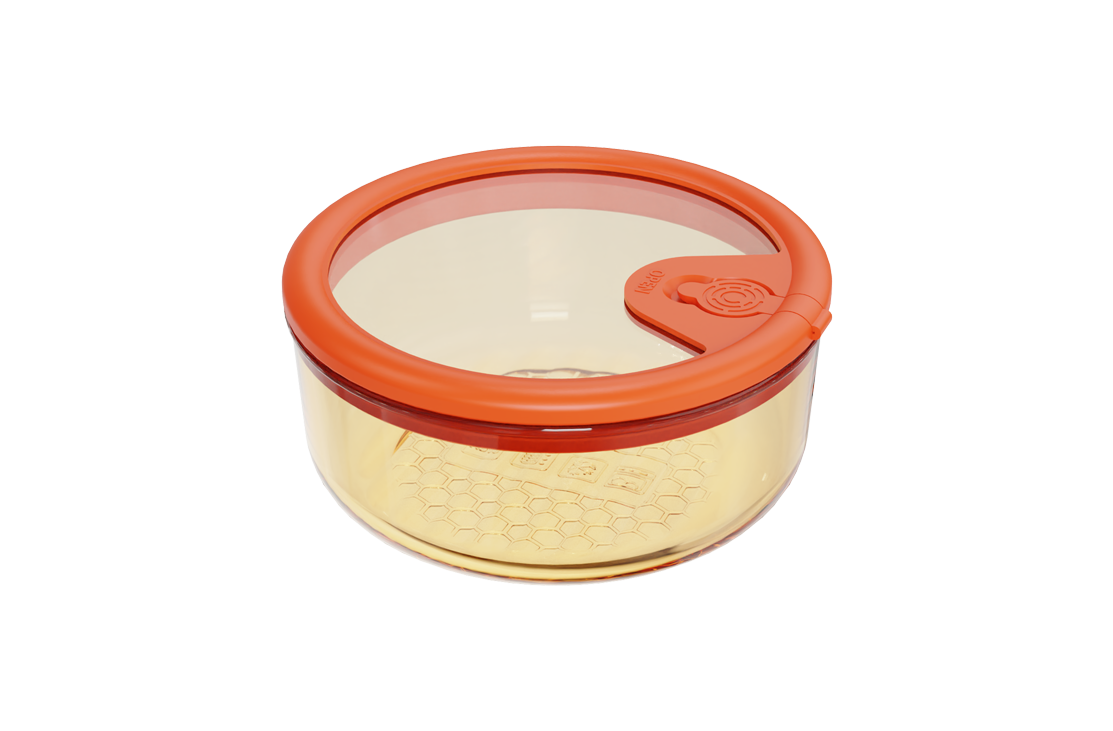 Amber Borosilicate Glass Food Container with Silicone and Tempered Glass Lid – 450 ml, product code 5331