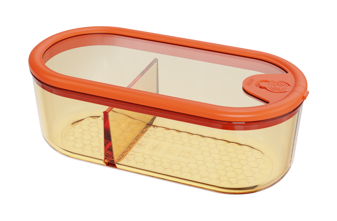 Amber Borosilicate Glass 2-Compartment Food Container with Silicone and Tempered Glass Lid – 1060 ml, product code 5334